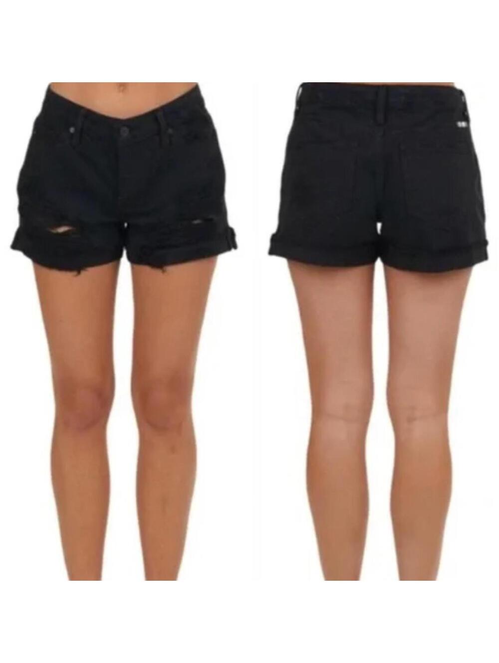 KanCan Black High Rise Distressed Cuffed Denim Jean Shorts Juniors 7/27 NWT